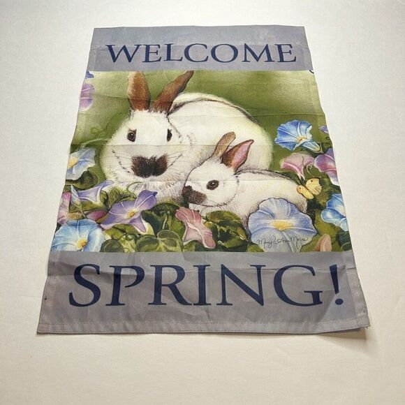 Welcome Spring Bunny Rabbit Garden Flag 12 X 18 - Picture 1 of 4